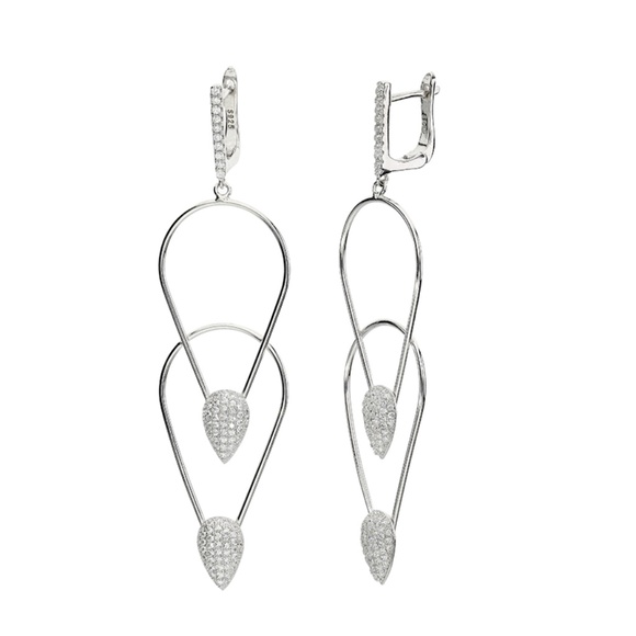Sterling Silver Multi Pear Shaped Drop & Dangle Earrings with CZ - Picture 1 of 1
